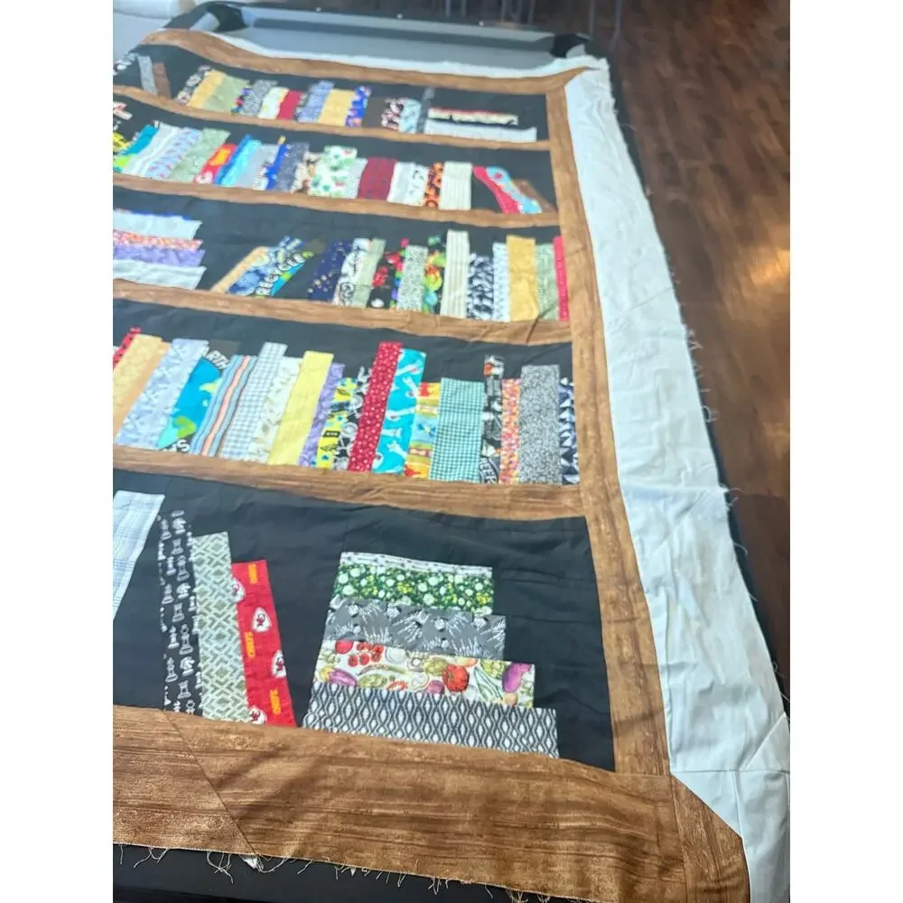 Hand Pieced Bookshelf Quilt Top 71x78 Library Book Lover Cottagecore Blanket
